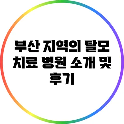 부산 지역의 탈모 치료 병원 소개 및 후기