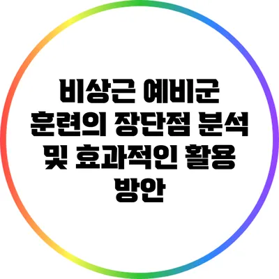 비상근 예비군 훈련의 장단점 분석 및 효과적인 활용 방안