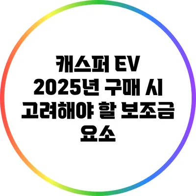 캐스퍼 EV 2025년 구매 시 고려해야 할 보조금 요소