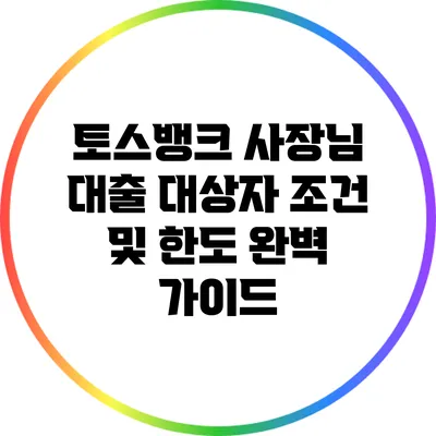 토스뱅크 사장님 대출: 대상자 조건 및 한도 완벽 가이드
