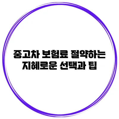 중고차 보험료 절약하는 지혜로운 선택과 팁