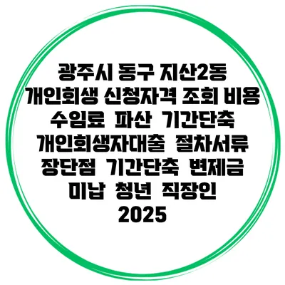 광주시 동구 지산2동 개인회생 신청자격 조회 비용 수임료 | 파산 | 기간단축 | 개인회생자대출 | 절차서류 | 장단점 | 기간단축 | 변제금 미납 | 청년 | 직장인 2025