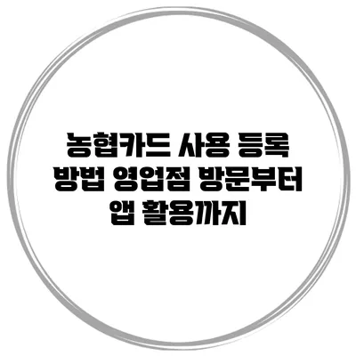 농협카드 사용 등록 방법 영업점 방문부터 앱 활용까지